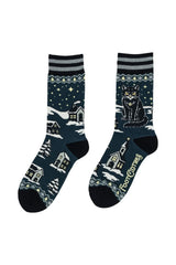 double terry toe and heel black cat socks