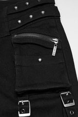 flattering fitted womens black pants with zipper pockets and buckles