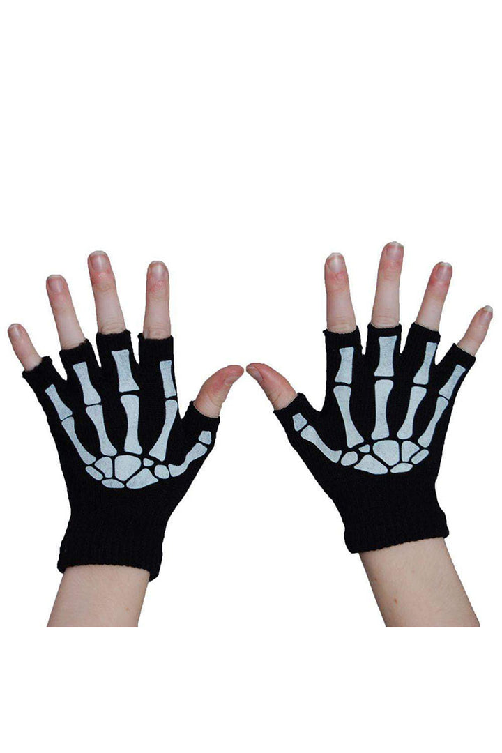 Black w/ White Fingerless Skeleton Gloves - Vampirefreaks Store