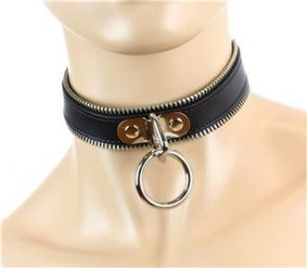 Zipper Teeth Black Leather Bondage Collar - Vampirefreaks Store