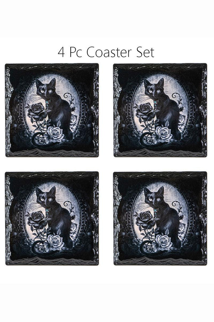 Alchemy Cat Roses Slate Coasters [Set of 4] - VampireFreaks
