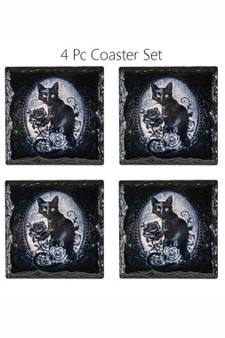 Cat Roses Slate Coasters [Set of 4]