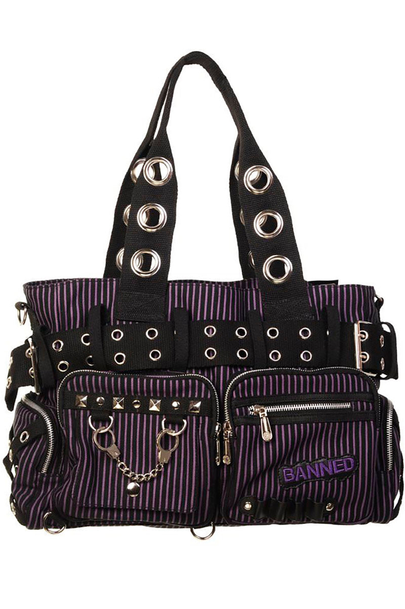Lila Gefängnis-Streifen-Handschellen-Handtasche [SCHWARZ/LILA]