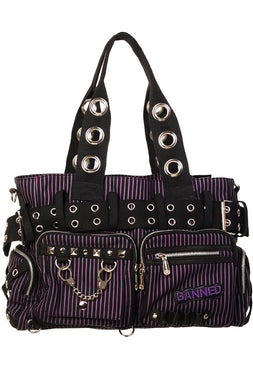 Purple Prison Stripes Handcuff Handbag [BLACK/PURPLE]
