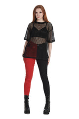 Mismatched-Hose mit geteiltem Bein [ROT/SCHWARZ]