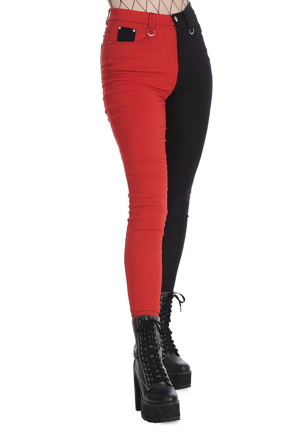 Mismatched-Hose mit geteiltem Bein [ROT/SCHWARZ]