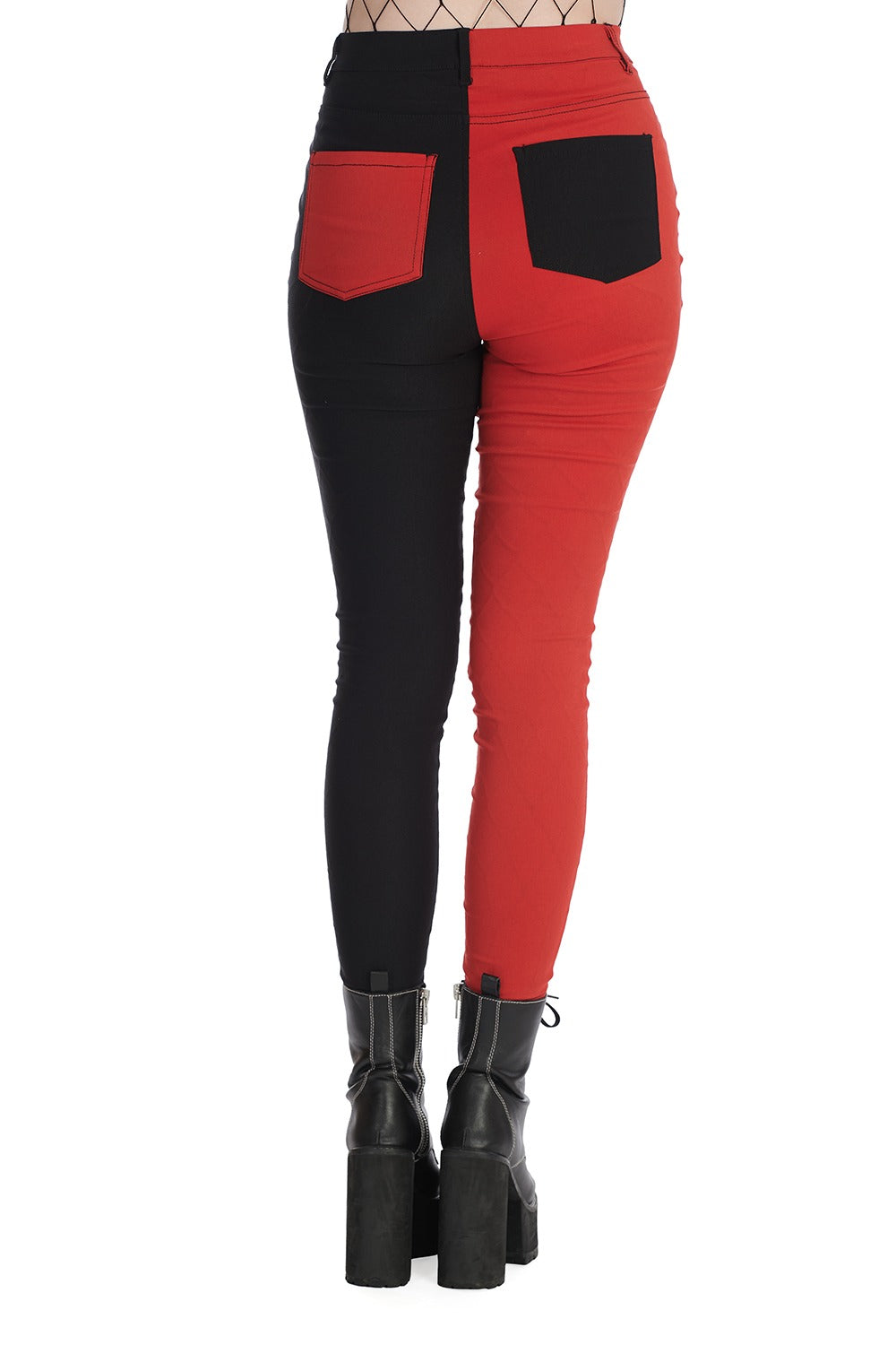 Mismatched-Hose mit geteiltem Bein [ROT/SCHWARZ]