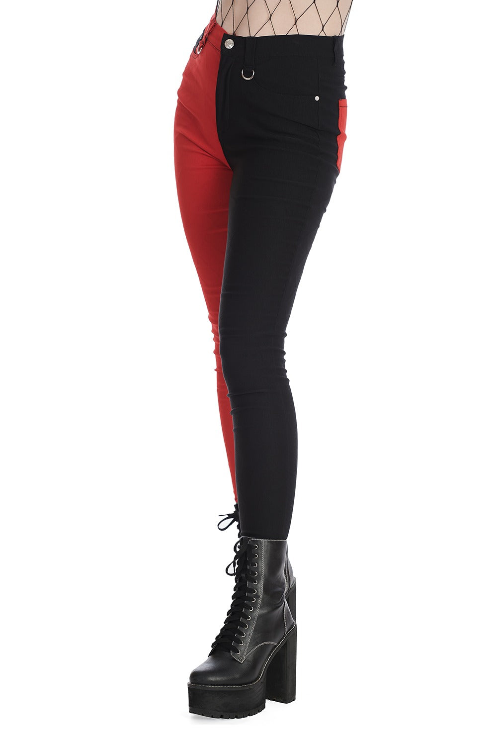 Mismatched Split Leg Pants [RED/BLACK]