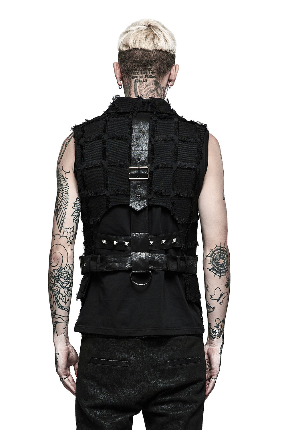 Punk Rave Black Gothic Punk Metal Hollow-out Chain Vest Top for Men 