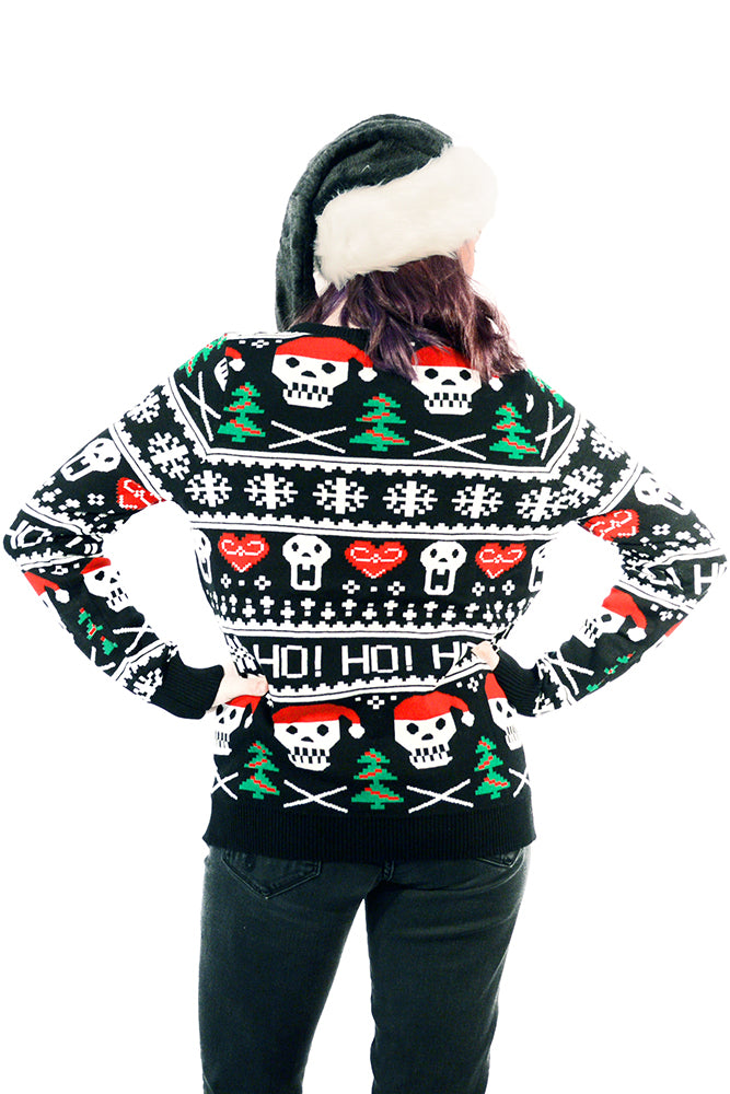 Gothic Christmas Sweater Ho Ho Ho Santa Skulls