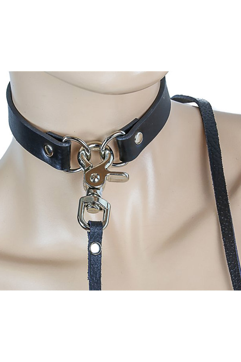 Handmade Black Leather Choker Collar With Large Ring And D-Ring - Fetish, Vampire, Or Cosplay Style