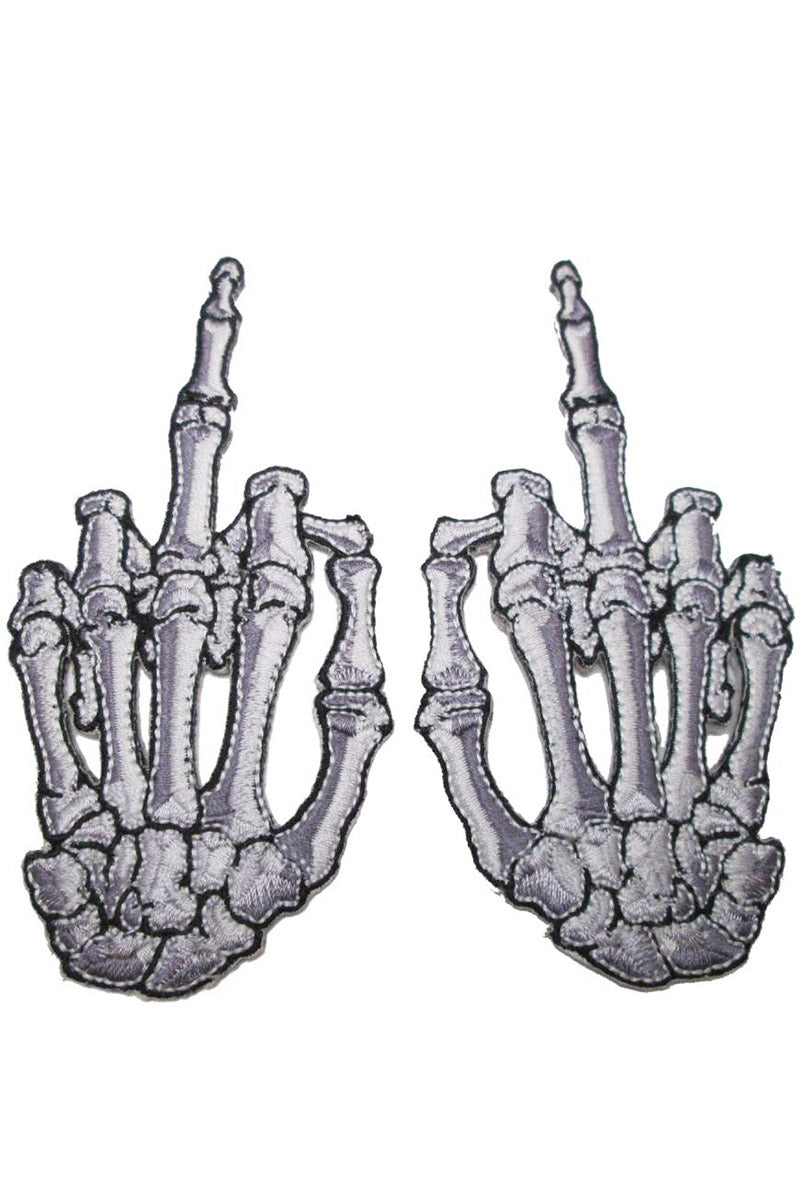 Kreepsville Skeleton Middle Finger Bone Patch Pair White - Vampirefreaks Store