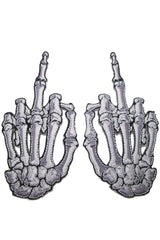 Kreepsville Skeleton Middle Finger Bone Patch Pair White - Vampirefreaks Store