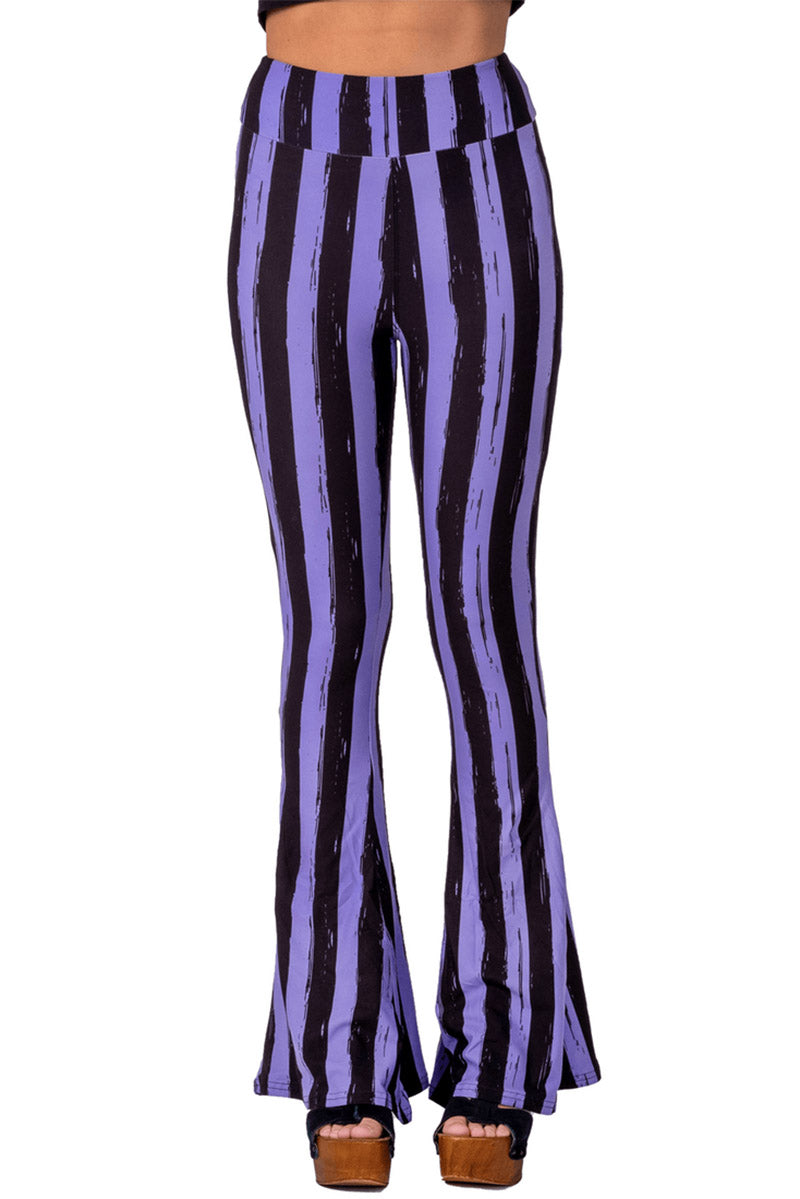 Size 16-26) Stretch Purple and Black Striped Dance Pants