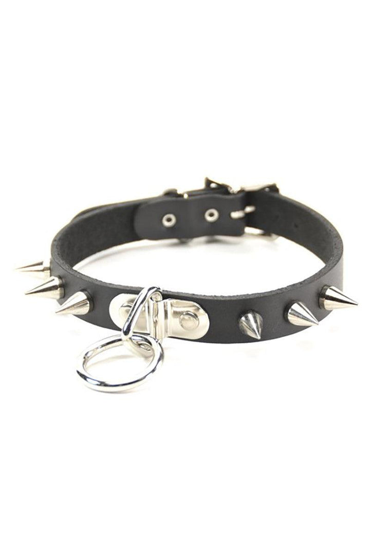 Leather Bondage Ring Collar with Cone Spikes - Vampirefreaks Store