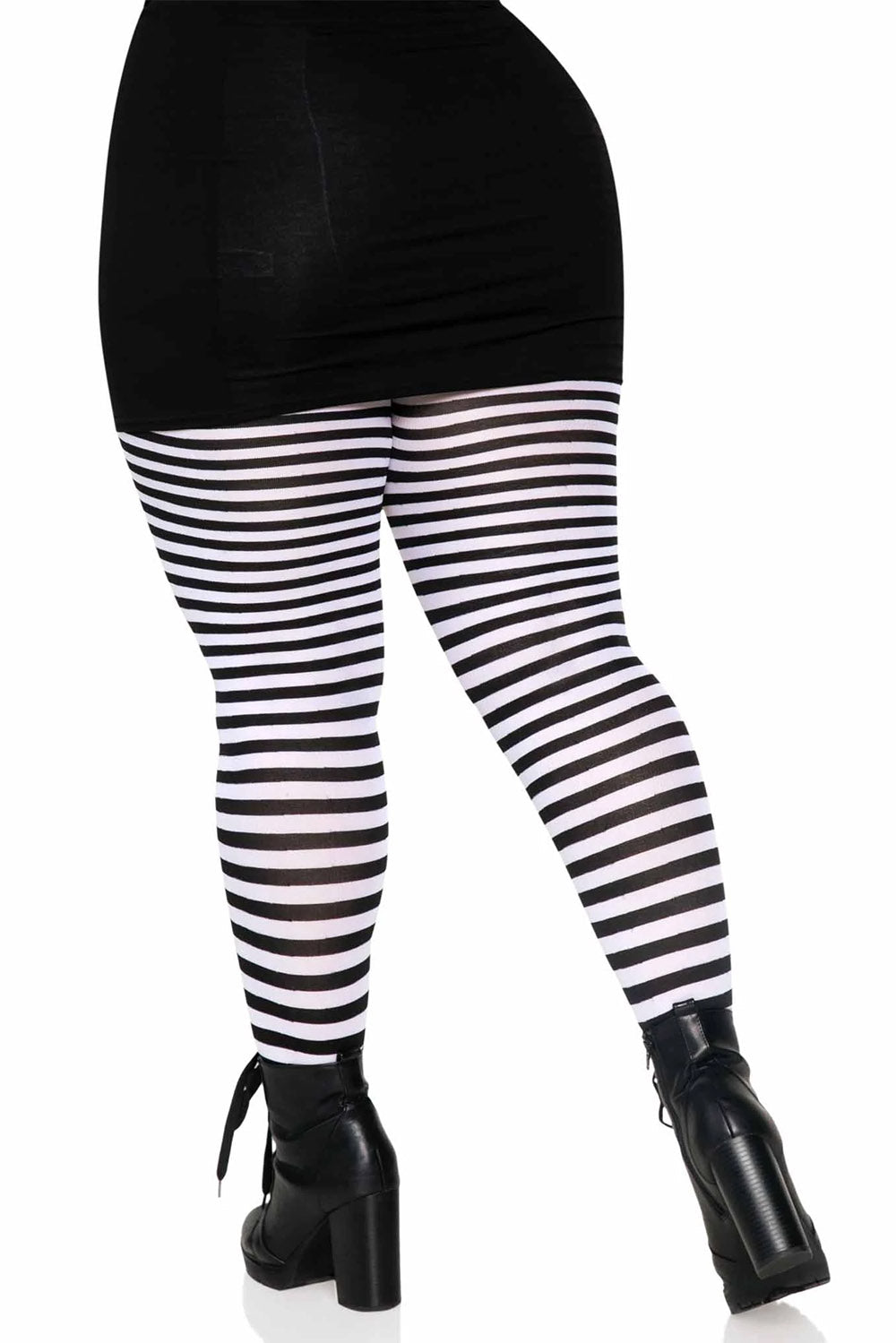 Black and White Plus Size Striped Tights