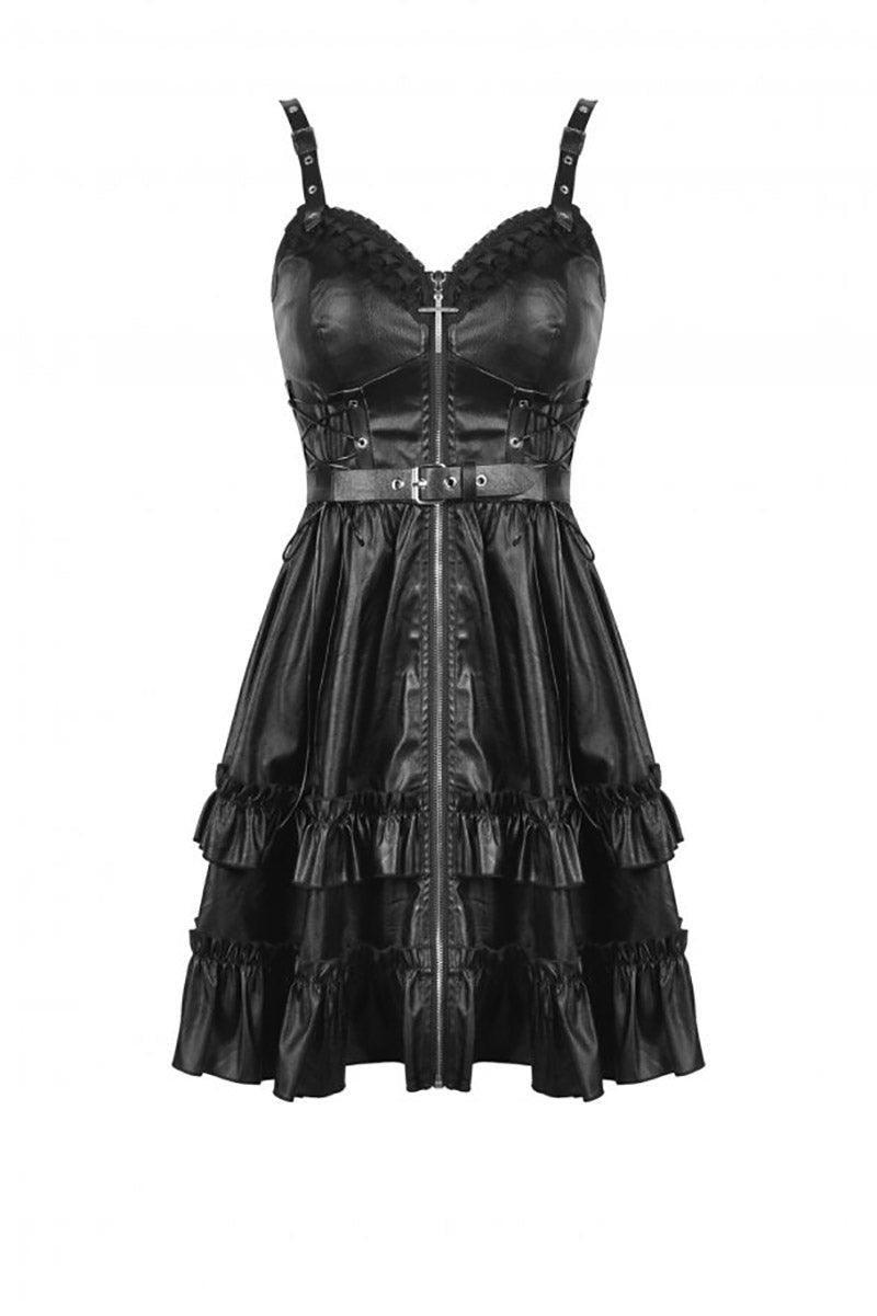 Dark In Love Bad Girl Ruffle Leather Dress - VampireFreaks