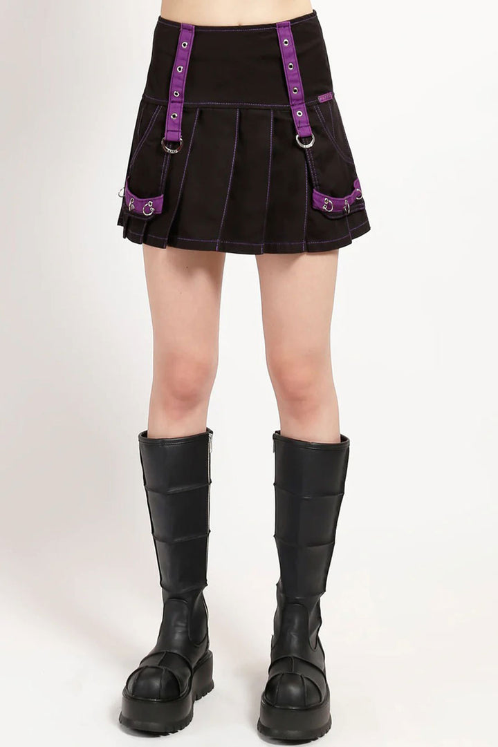 Tripp NYC Multi Eyelet Pleated Skirt [BLACK/PURPLE]