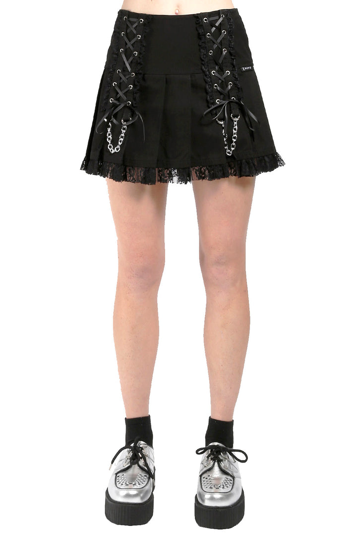Lolita Pleated Skirt [Black/Black]