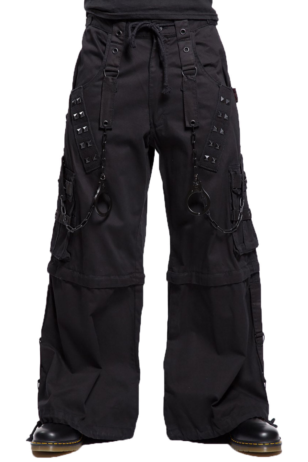 Black grunge -style pants with multiple pockets and straps on a white background