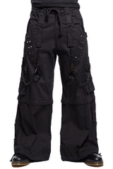 Black grunge -style pants with multiple pockets and straps on a white background