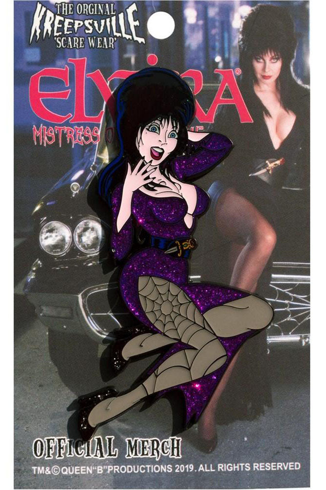 Purple Glitter Elvira XL Enamel Pin