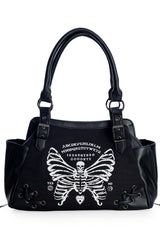 Bolso de mano con diseño de mariposa y esqueleto