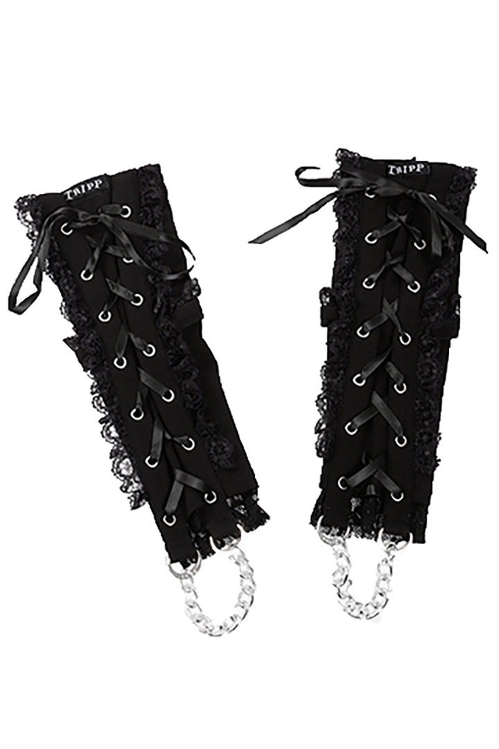 Tripp Lolita Lace and Chain Arm Warmers [Black/Black]