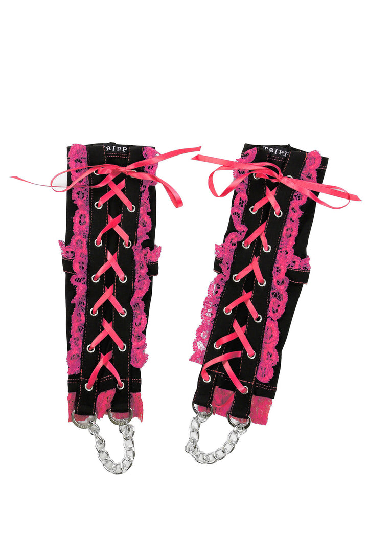 Tripp Lolita Lace and Chain Arm Warmers [Black/Pink]