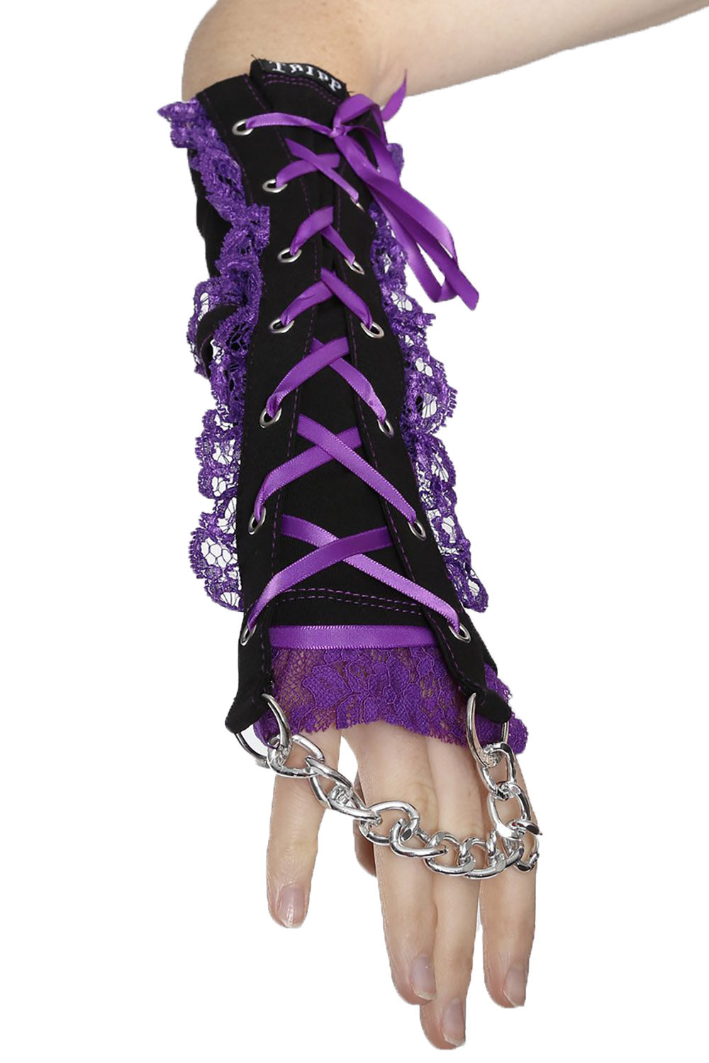 Tripp Lolita Lace and Chain Arm Warmers [Black/Purple]