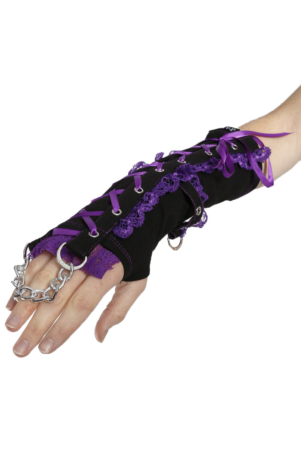 Tripp Lolita Lace and Chain Arm Warmers [Black/Purple]