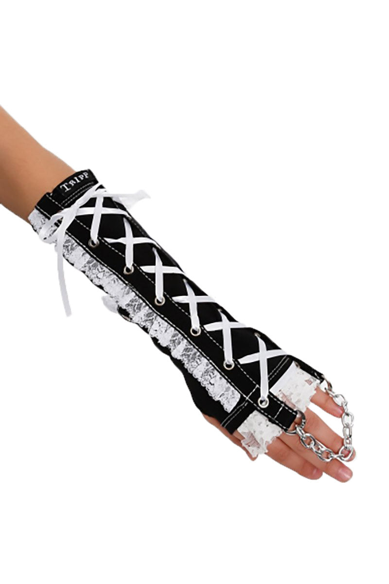 Lolita Lace And Chain Arm Warmers [Black/White]