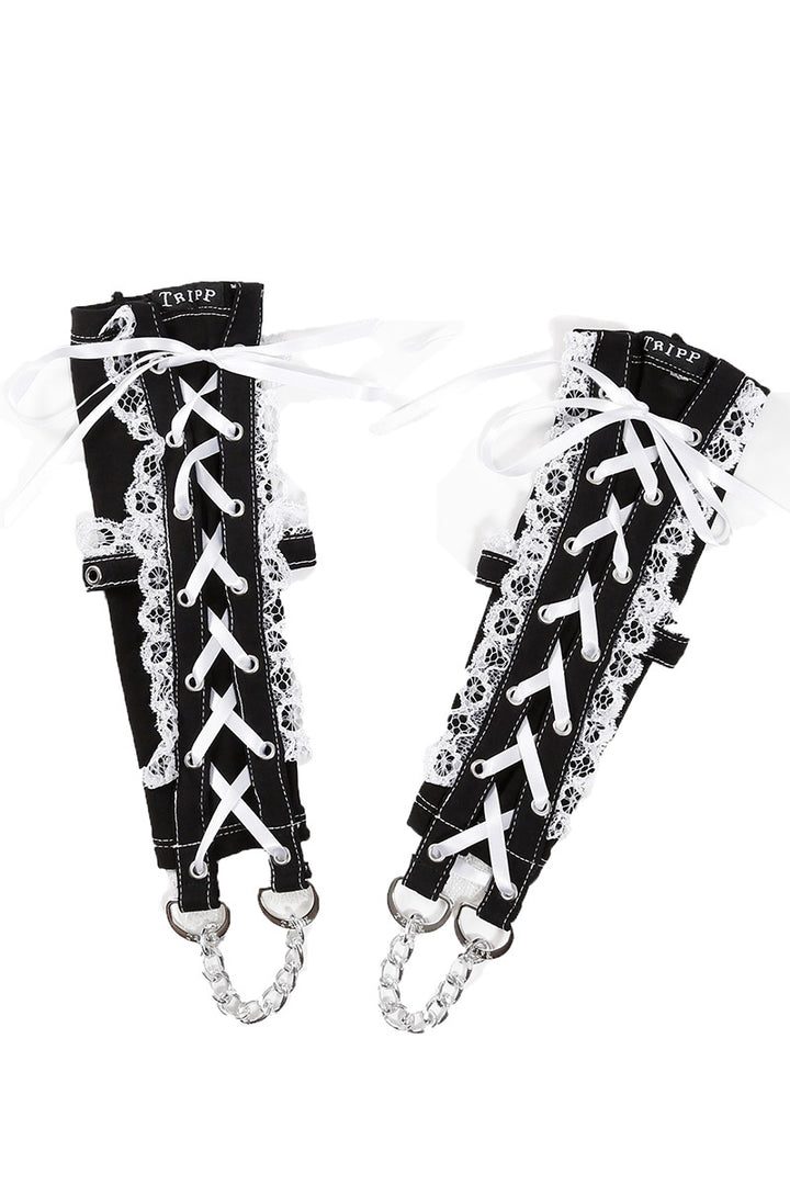 Lolita Lace And Chain Arm Warmers [Black/White]