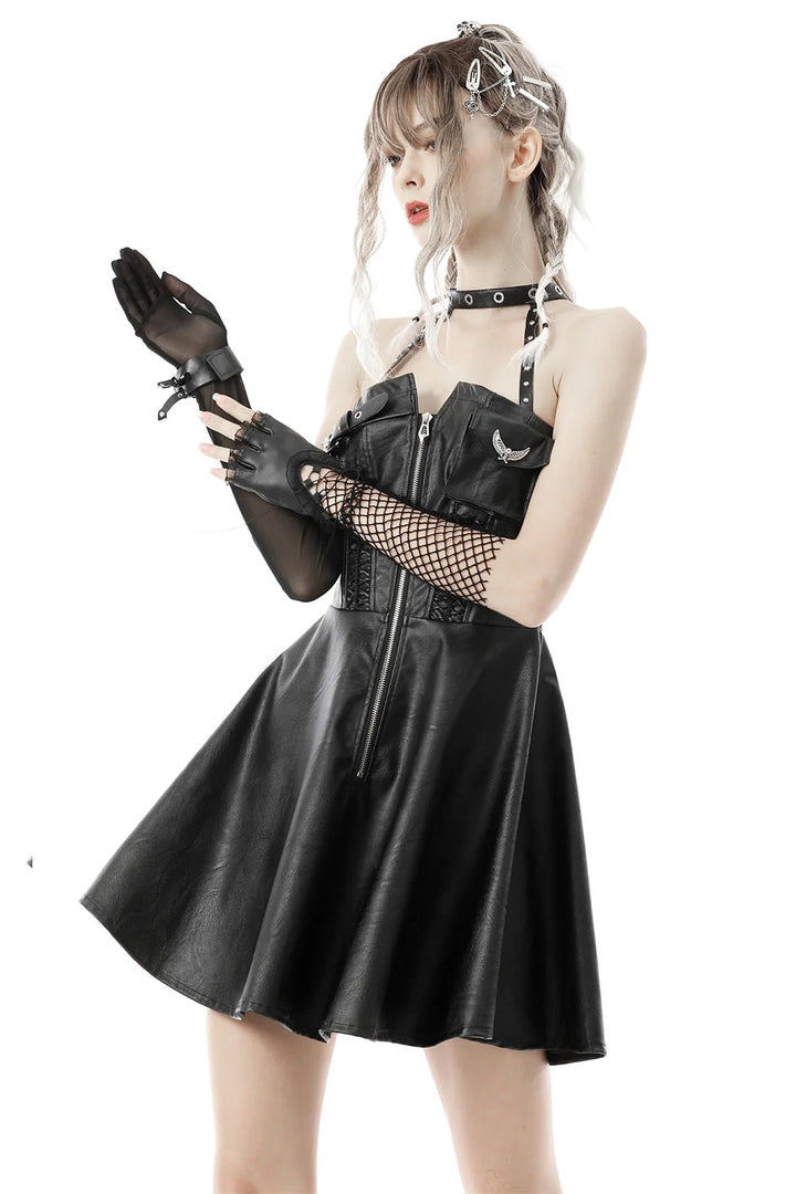 Hexed Leather Halter Dress