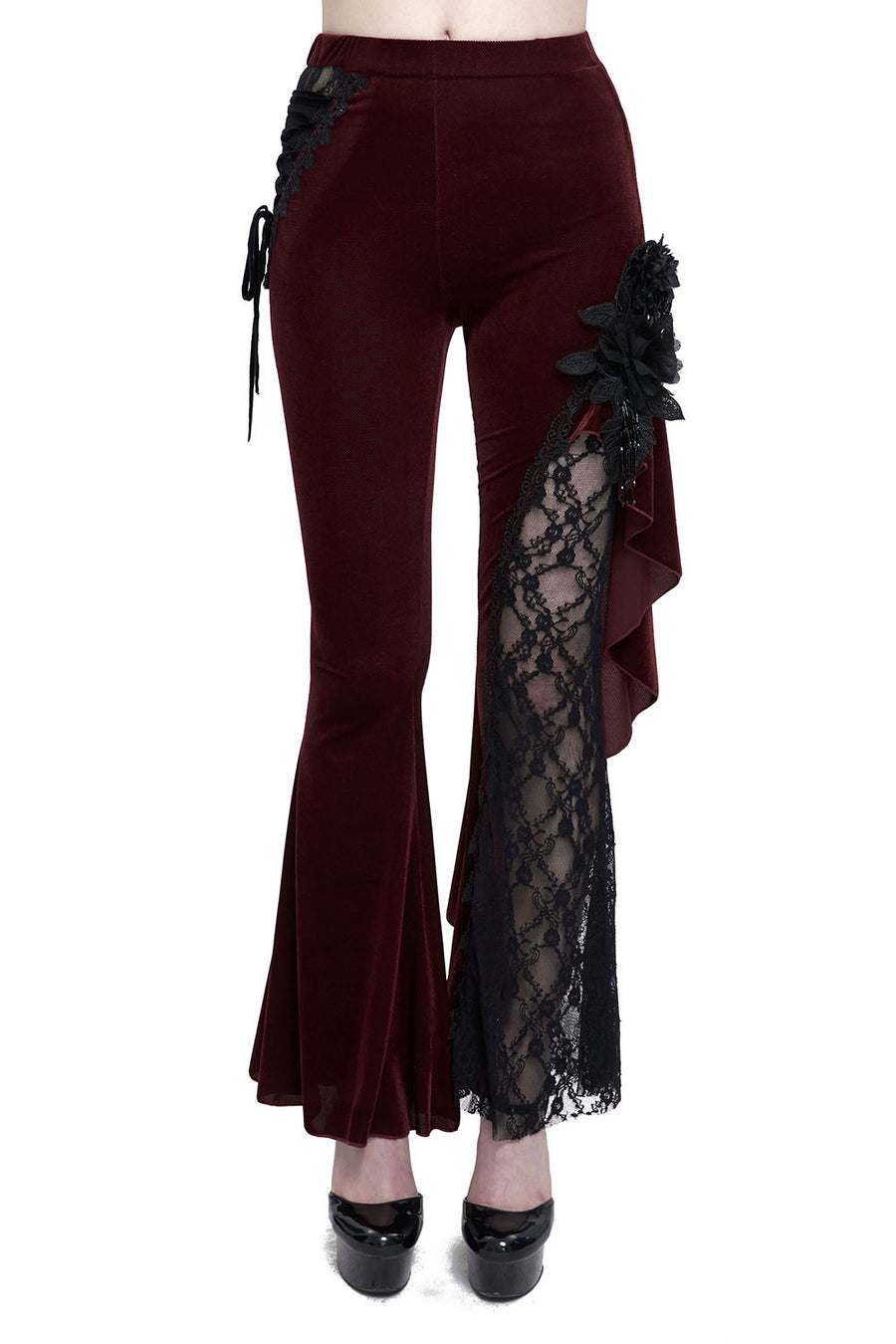 gothic red velvet flared pants