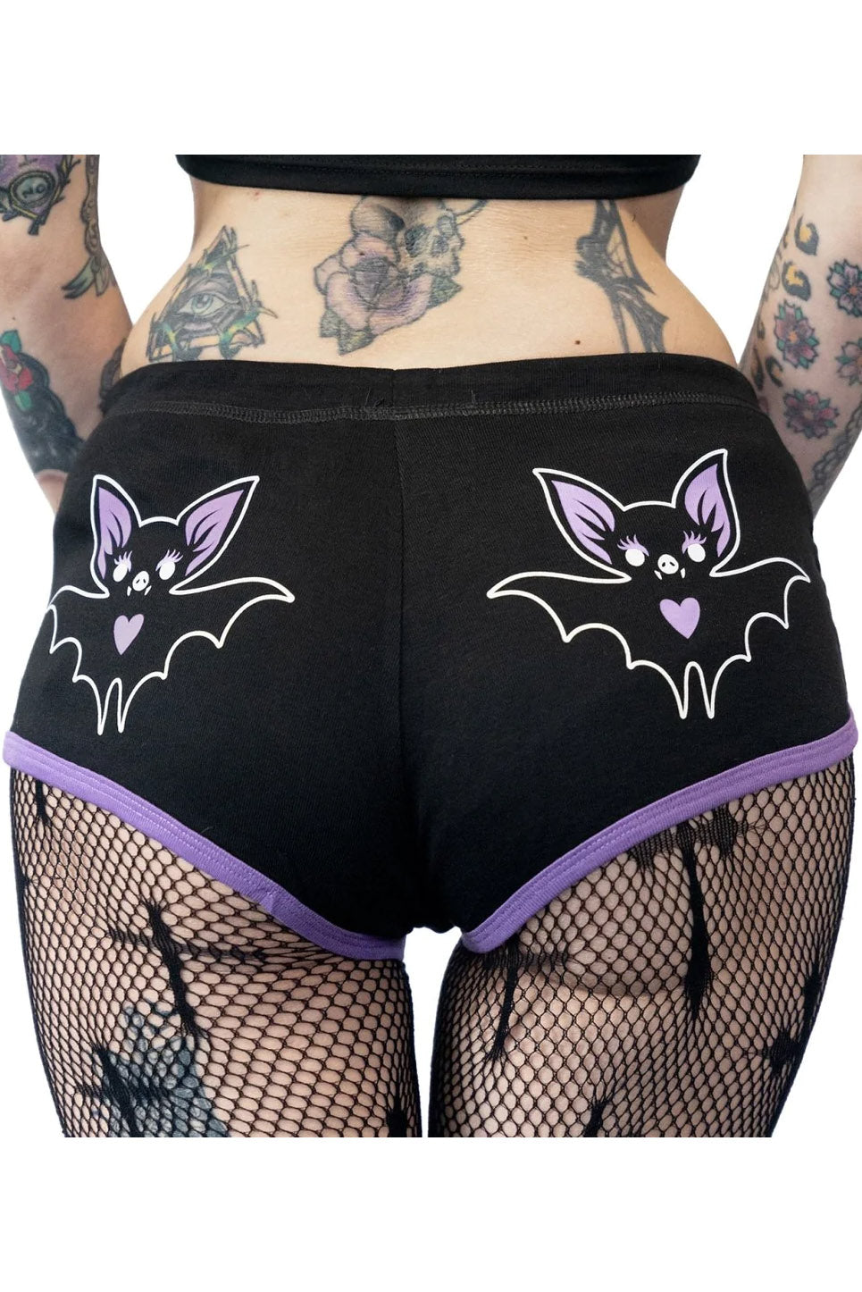 Little Heart Bat Purple Trim Short Shorts