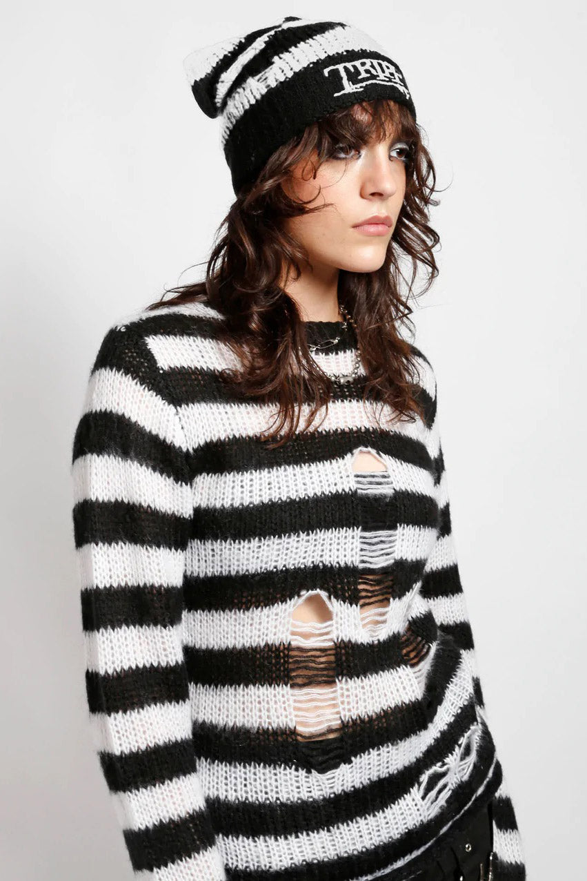 Tripp NYC Stripe Beanie [WHITE/BLACK]