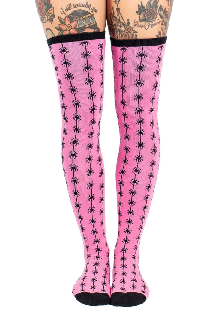 Pink Spider Thigh High Socks