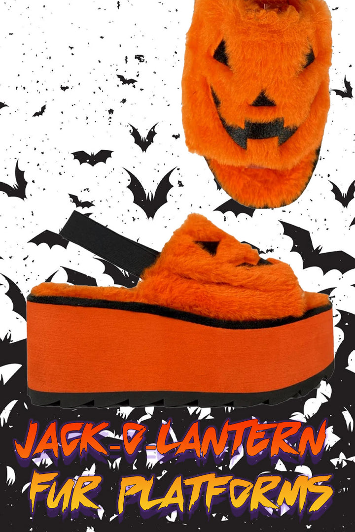 Lilly Jack-O-Lantern Platform Fur Slides [Orange]