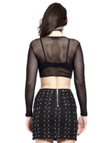 Tripp NYC Long Sleeve Crop Fishnet Top