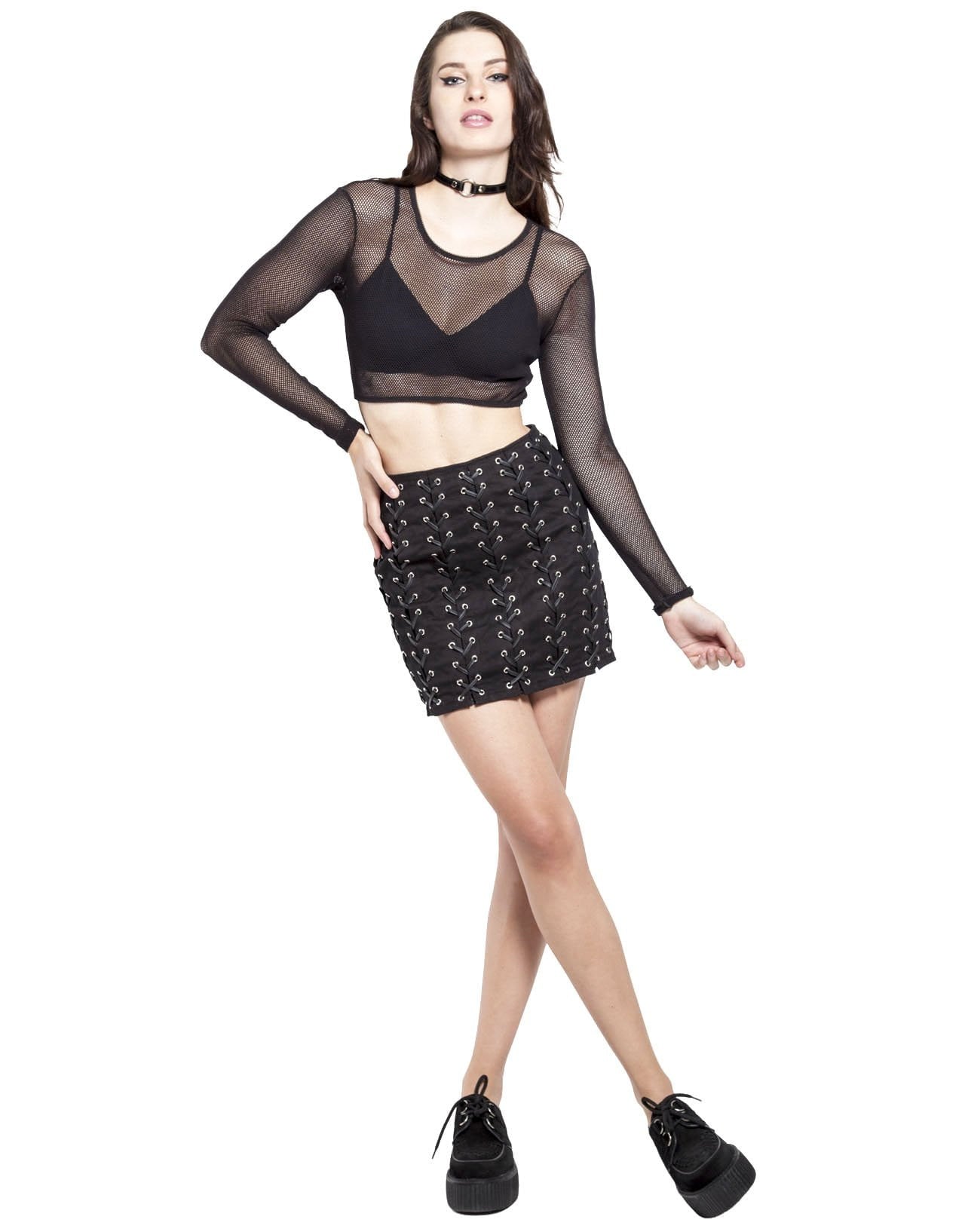 Tripp NYC Long Sleeve Crop Fishnet Top