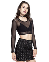 Tripp NYC Long Sleeve Crop Fishnet Top