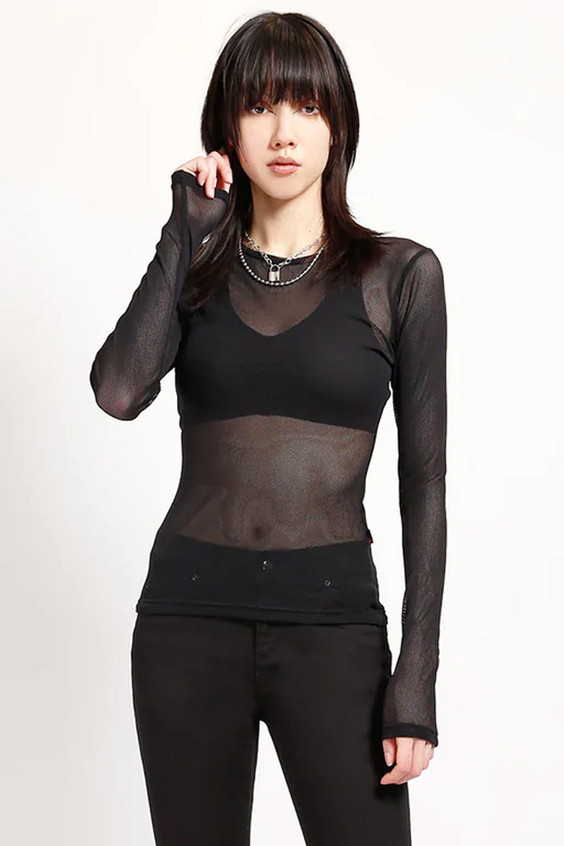 Tripp Ladies Long Sleeve Fishnet Shirt Black VampireFreaks