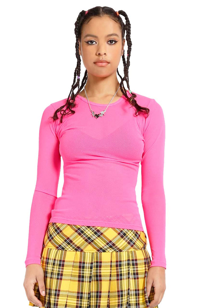 Tripp Ladies Long Sleeve Fishnet Shirt [Pink]