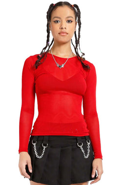 Tripp Ladies Long Sleeve Fishnet Shirt [Red]