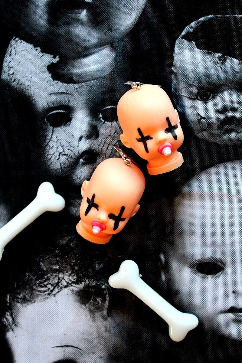 Tentacle Vomit Beheaded Baby Doll Head Earrings - VampireFreaks