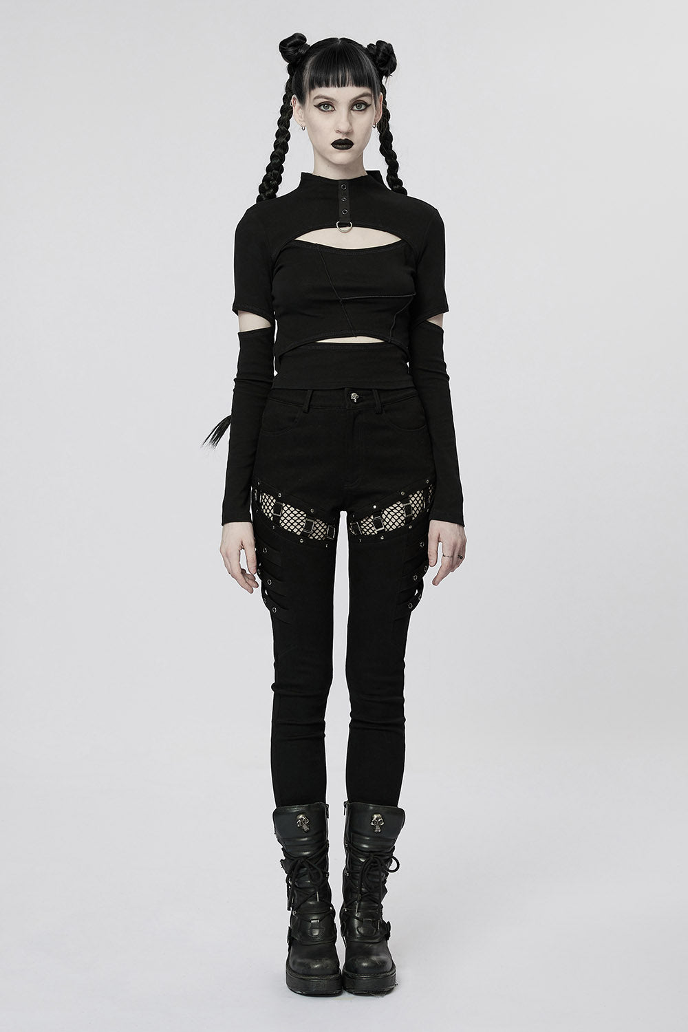 Doll Stitches Hollow-Out Top[BLACK]