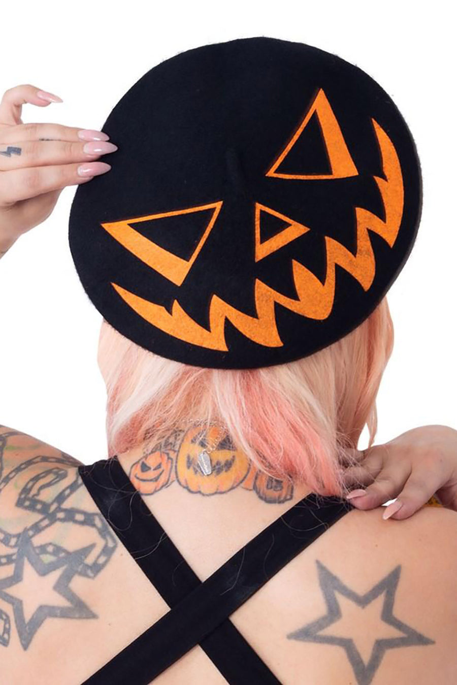 Trick Or Treat Pumpkin Black Beret