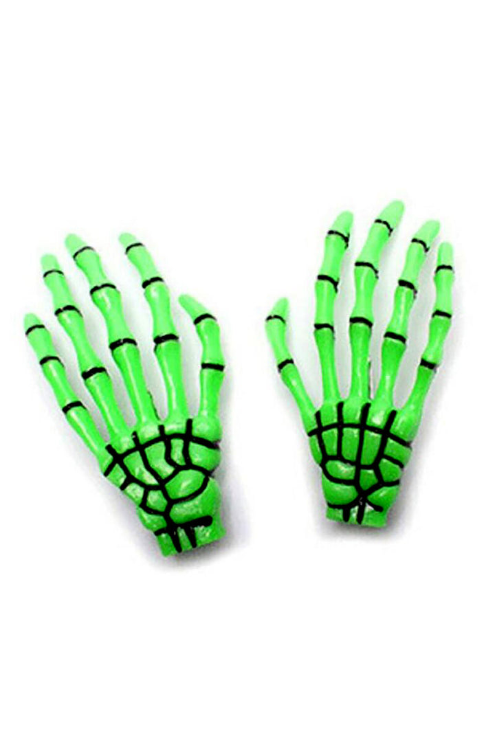 Slime Green Skeleton Hand Hair Clips [2 Pack]