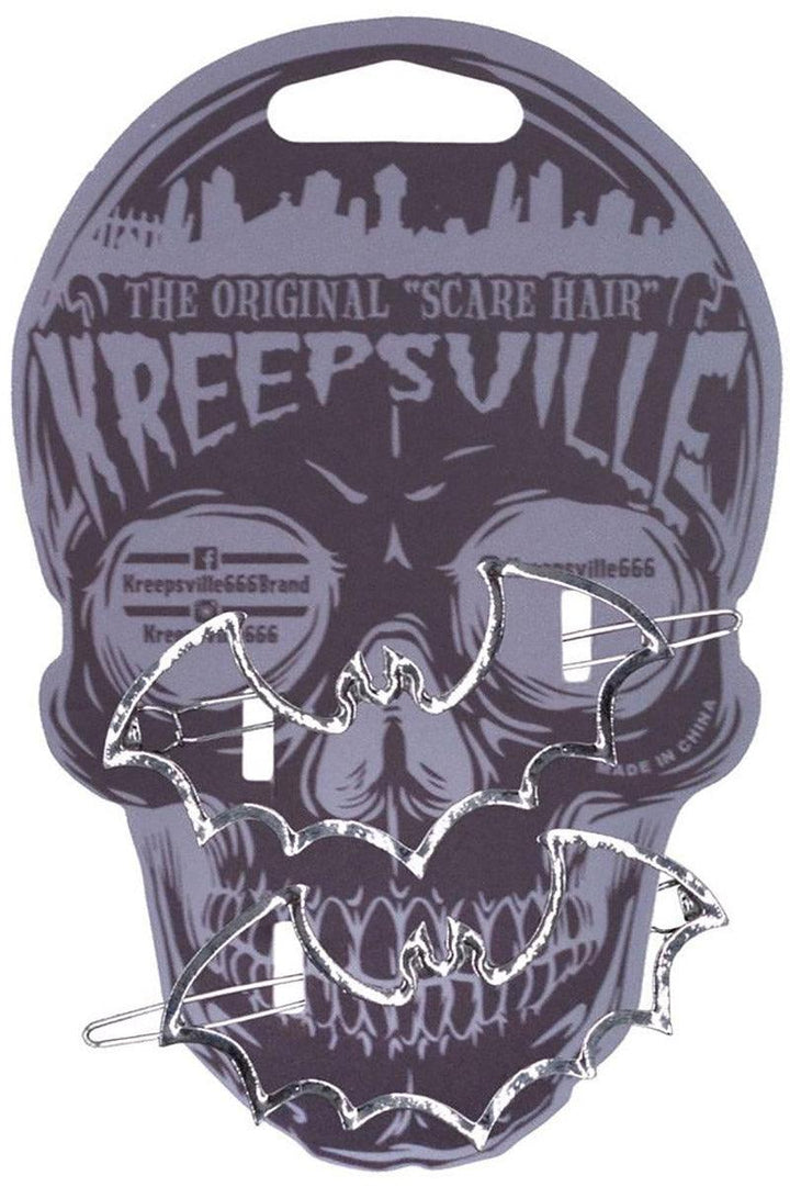Kreepsville Bat Outline Metal Hair Clips [Pair] - VampireFreaks